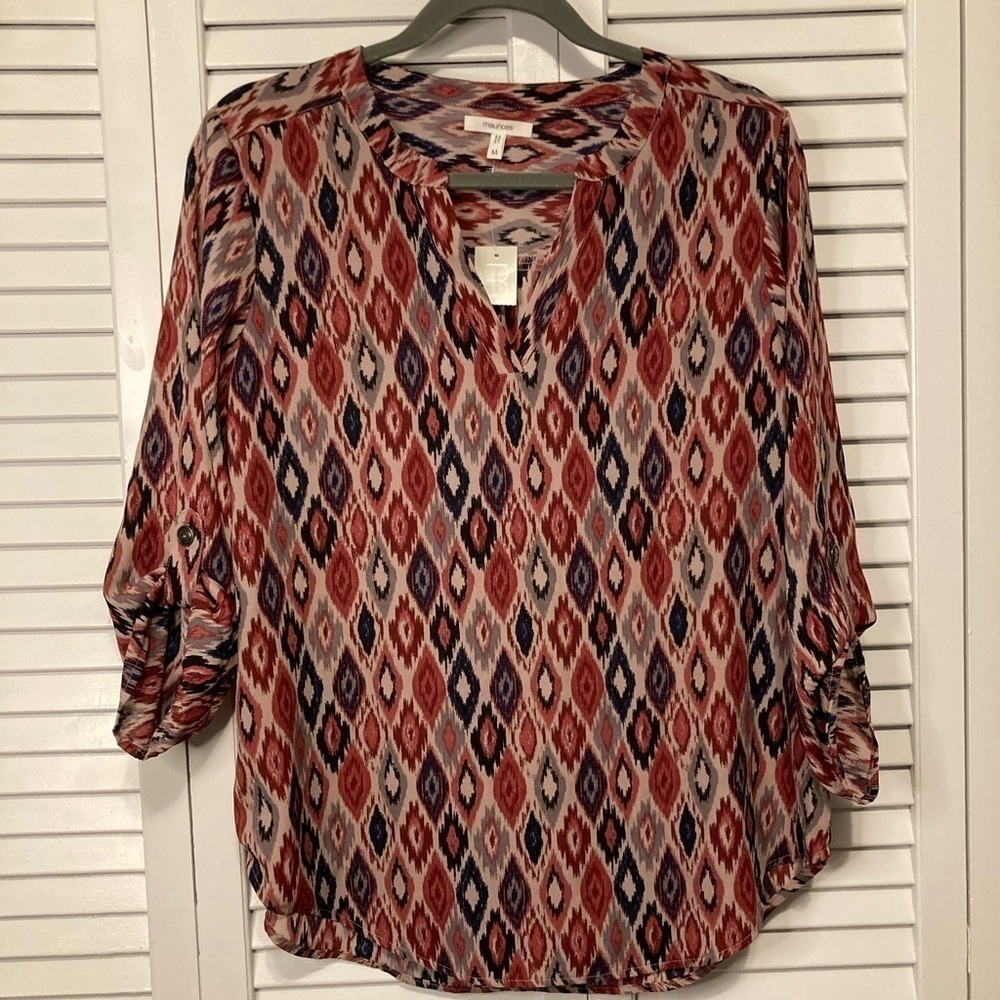 NWT Maurice’s Pink And Purple V-Neck 3/4 Sleeve Flowy Blouse Size Medium